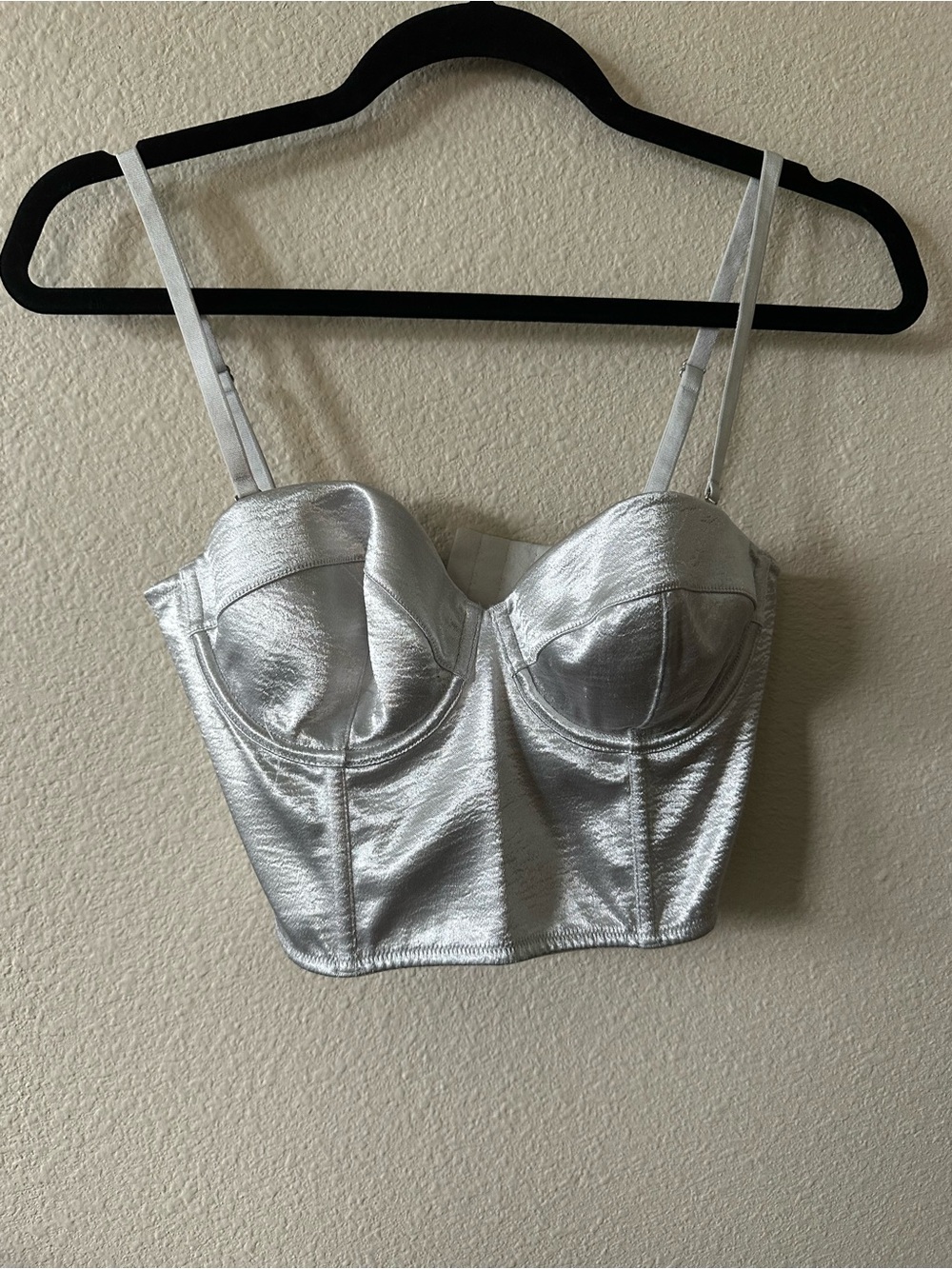 Victoria's Secret Silver Satin Bustier Crop Top - Women's size 34C/pre-owned